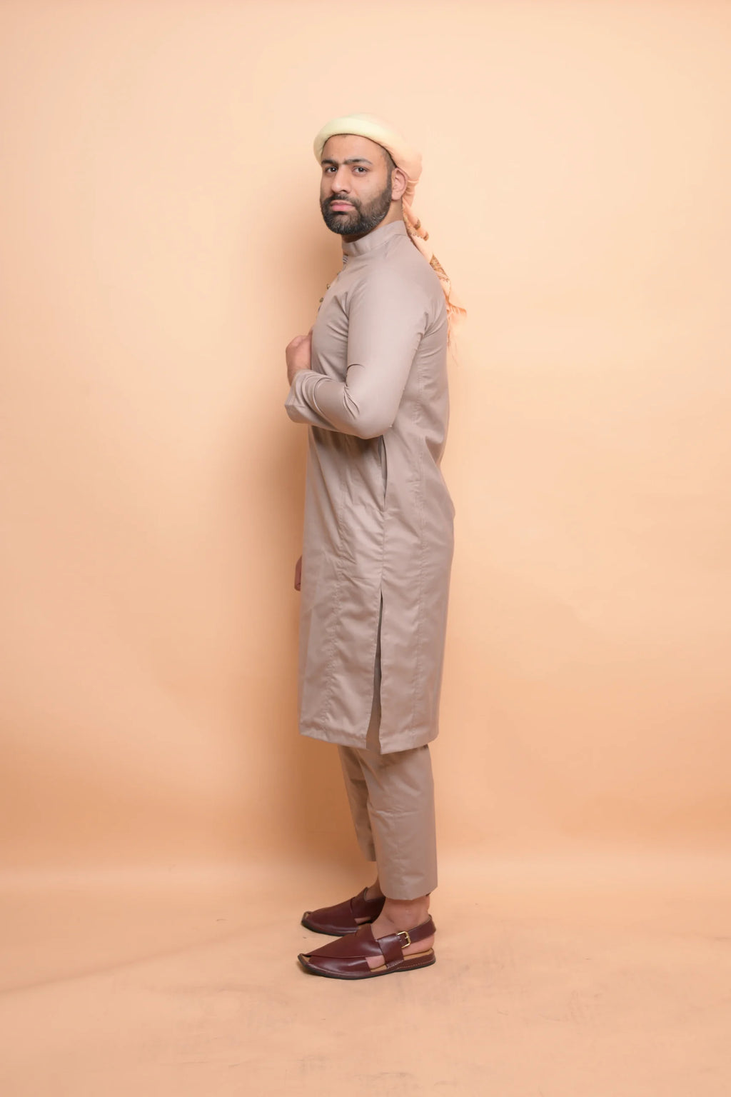baraqah beige summer kurta pajama for men