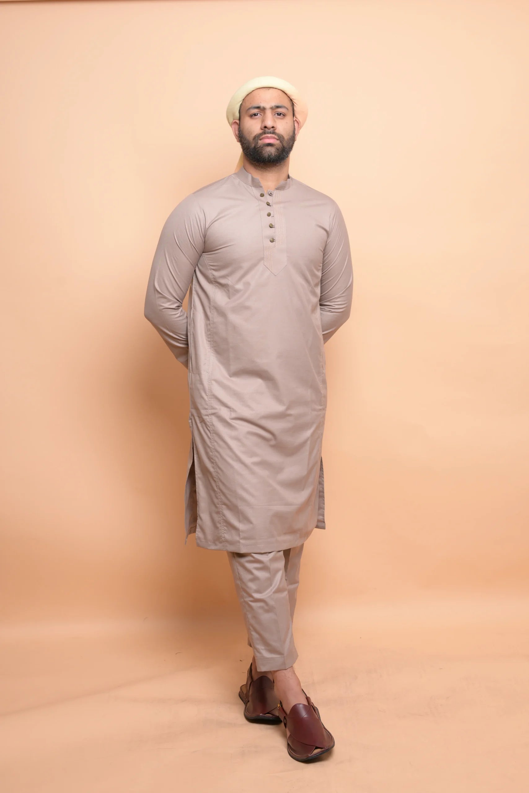 baraqah beige summer kurta pajama for men