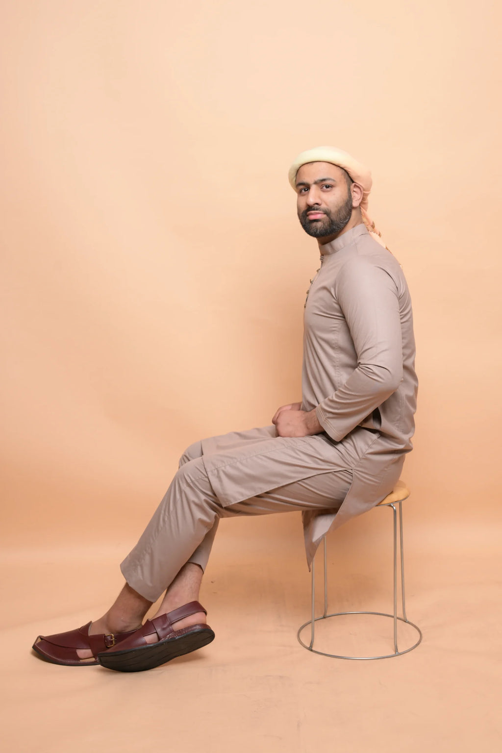 baraqah beige summer kurta pajama for men