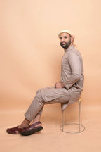 baraqah beige summer kurta pajama for men