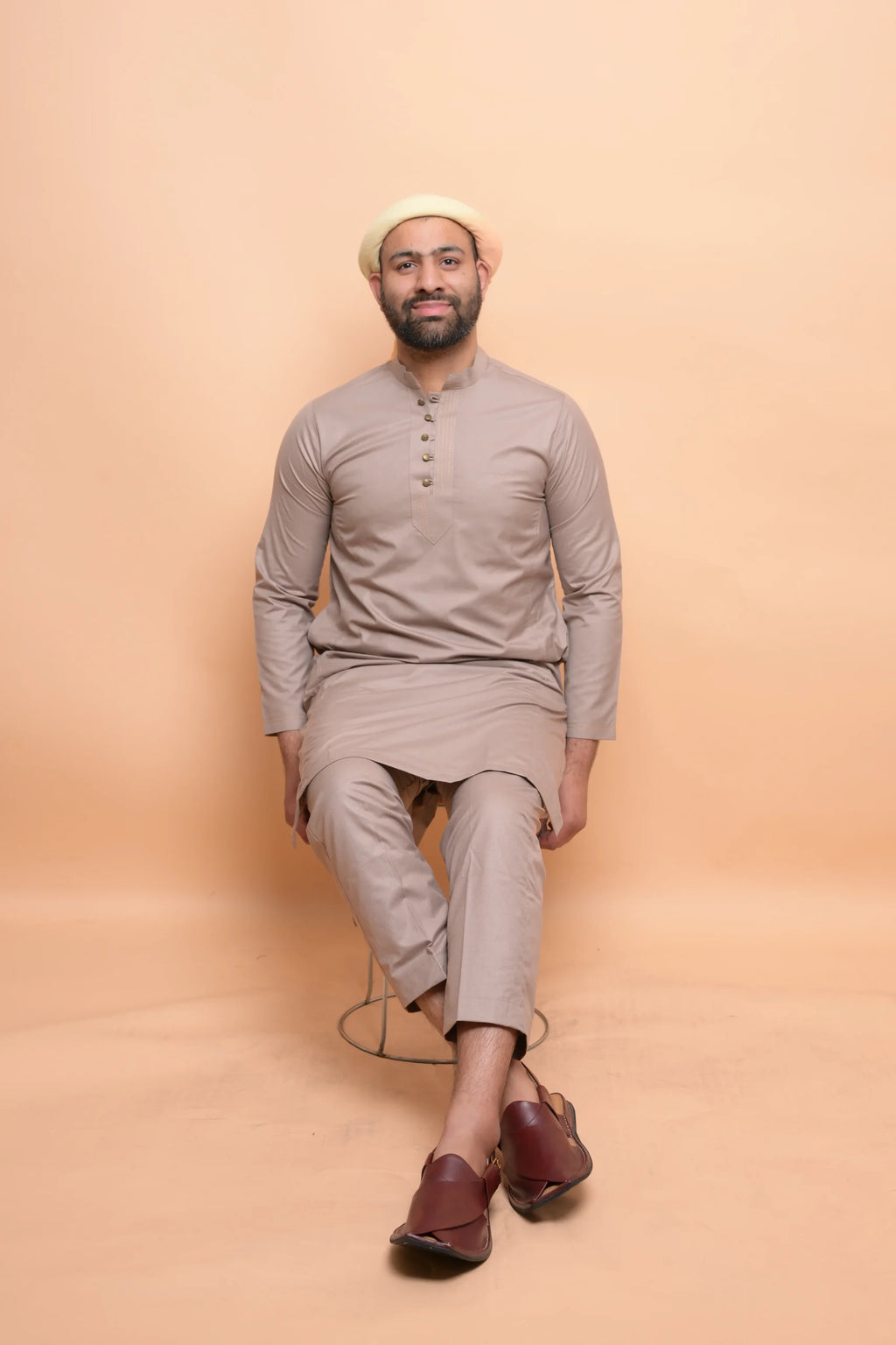 baraqah beige summer kurta pajama for men