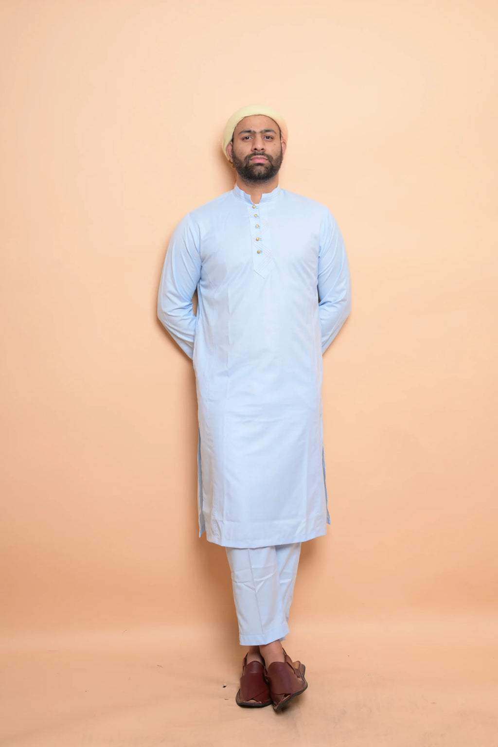 baraqah light blue color summer kurta pajama for men
