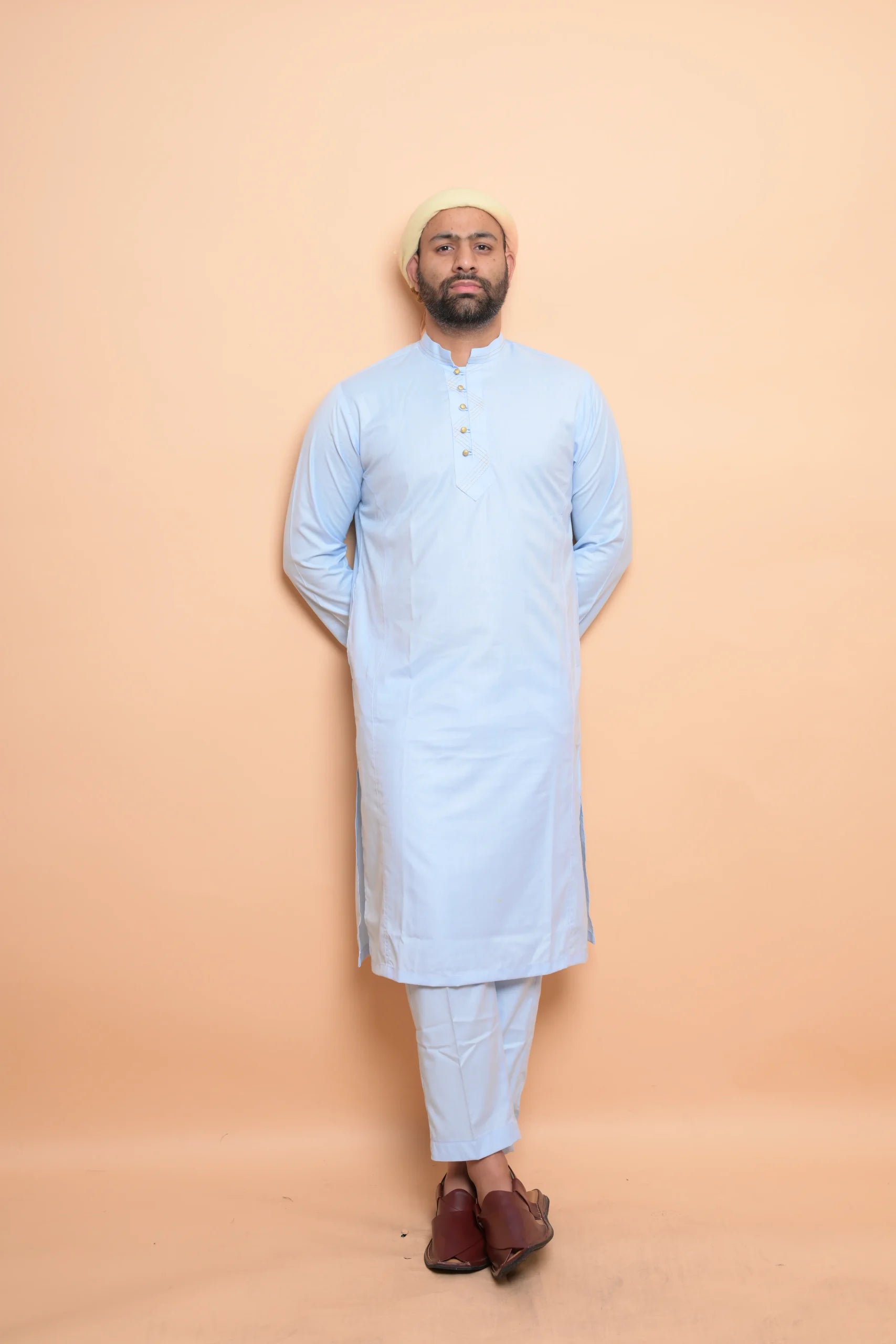 baraqah light blue color summer kurta pajama for men