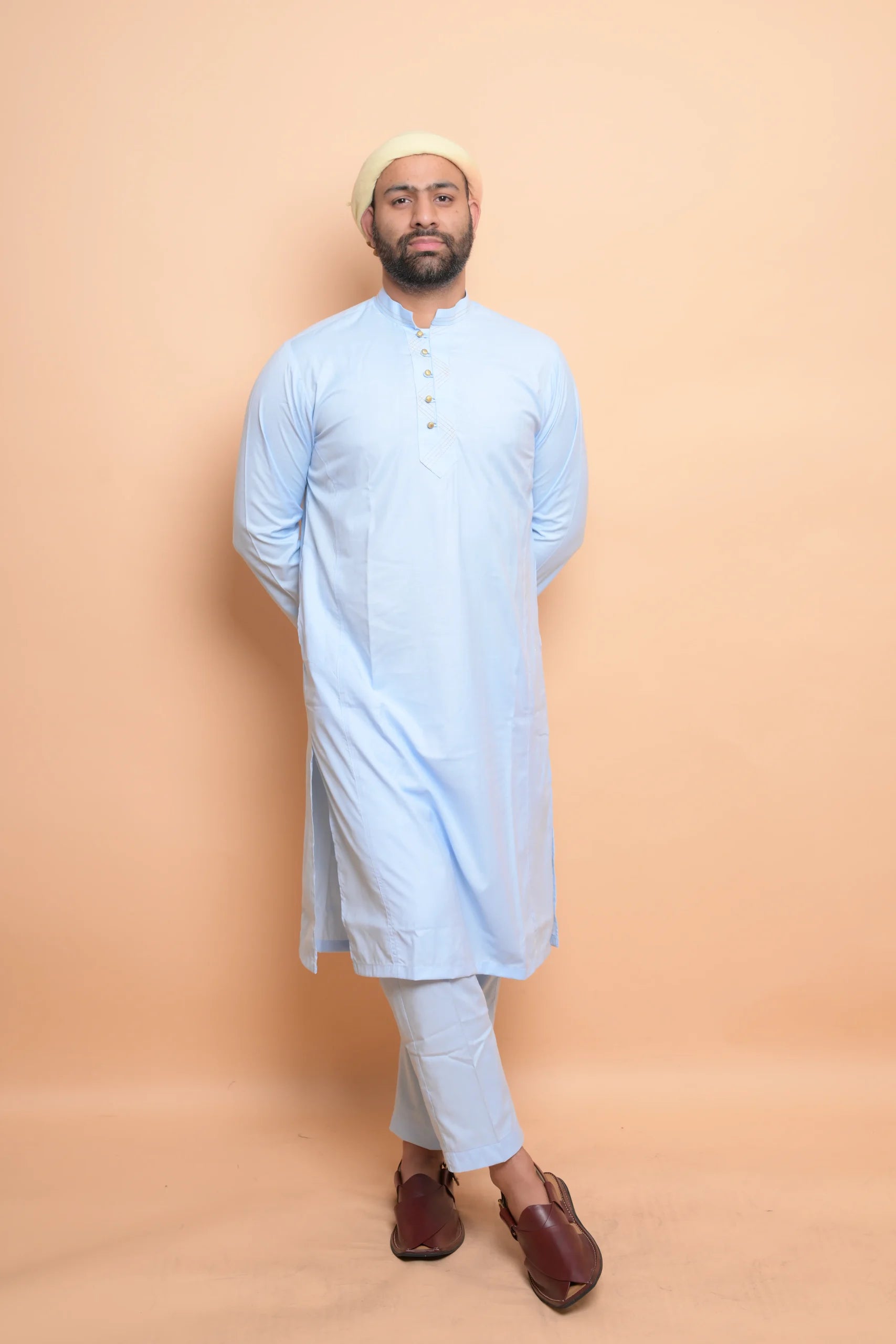 baraqah light blue color summer kurta pajama for men