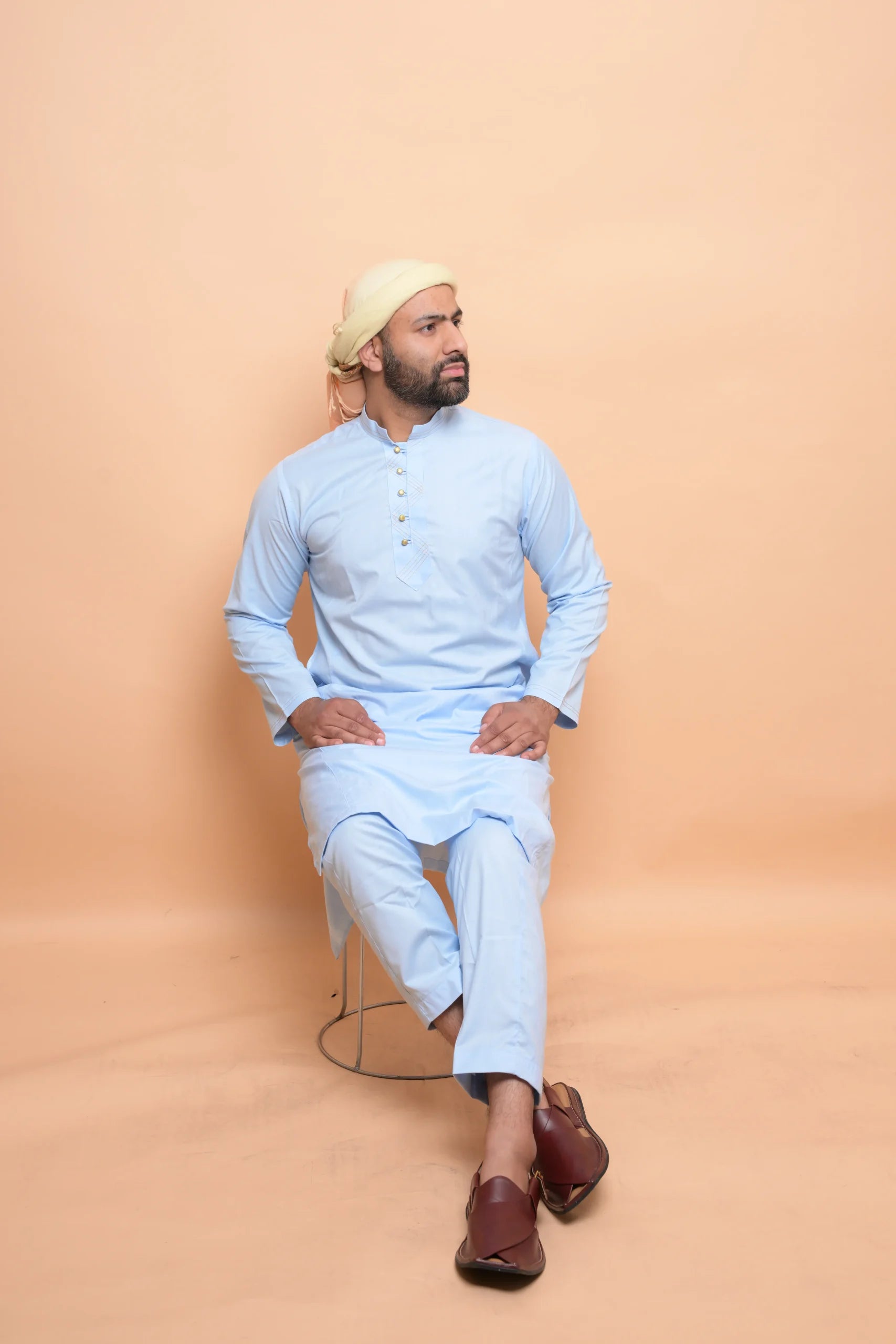 baraqah light blue color summer kurta pajama for men