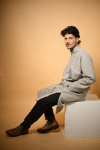 Light Olive Herringbone winter pheran for men 
