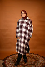 baraqah female winter red and white checked winter pheran 
