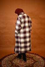 baraqah female winter red and white checked winter pheran 