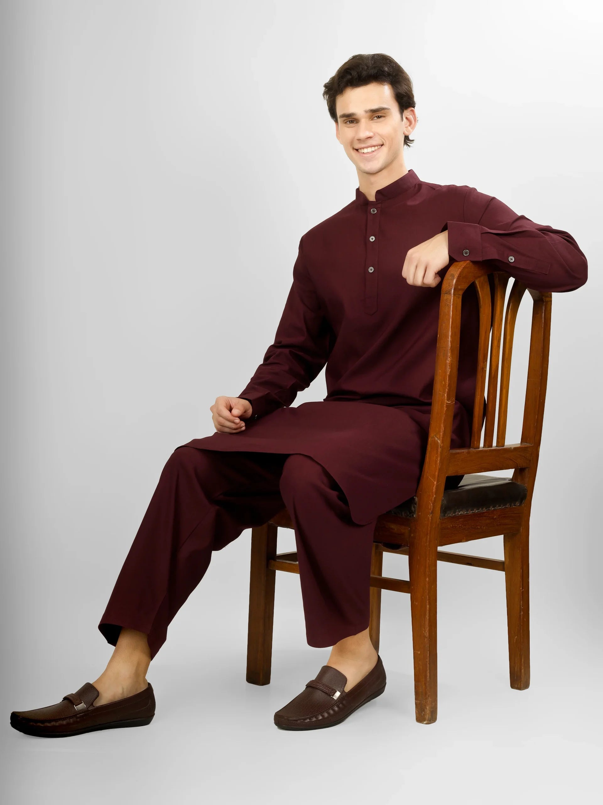 maroon stretch kameez shalwaar for men
