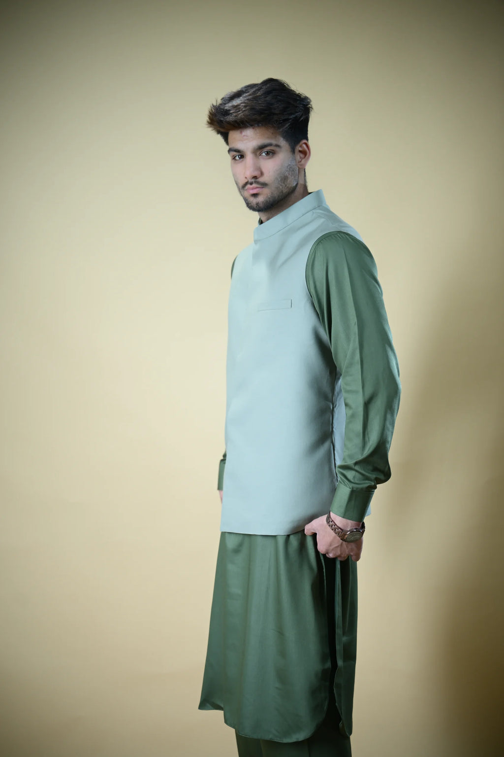 Mint Green Bandgala Waistcoat