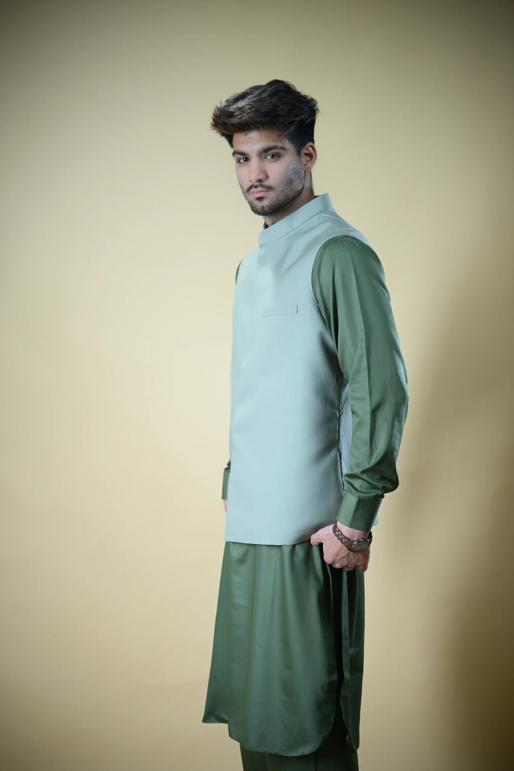 Mint Green Bandgala Waistcoat