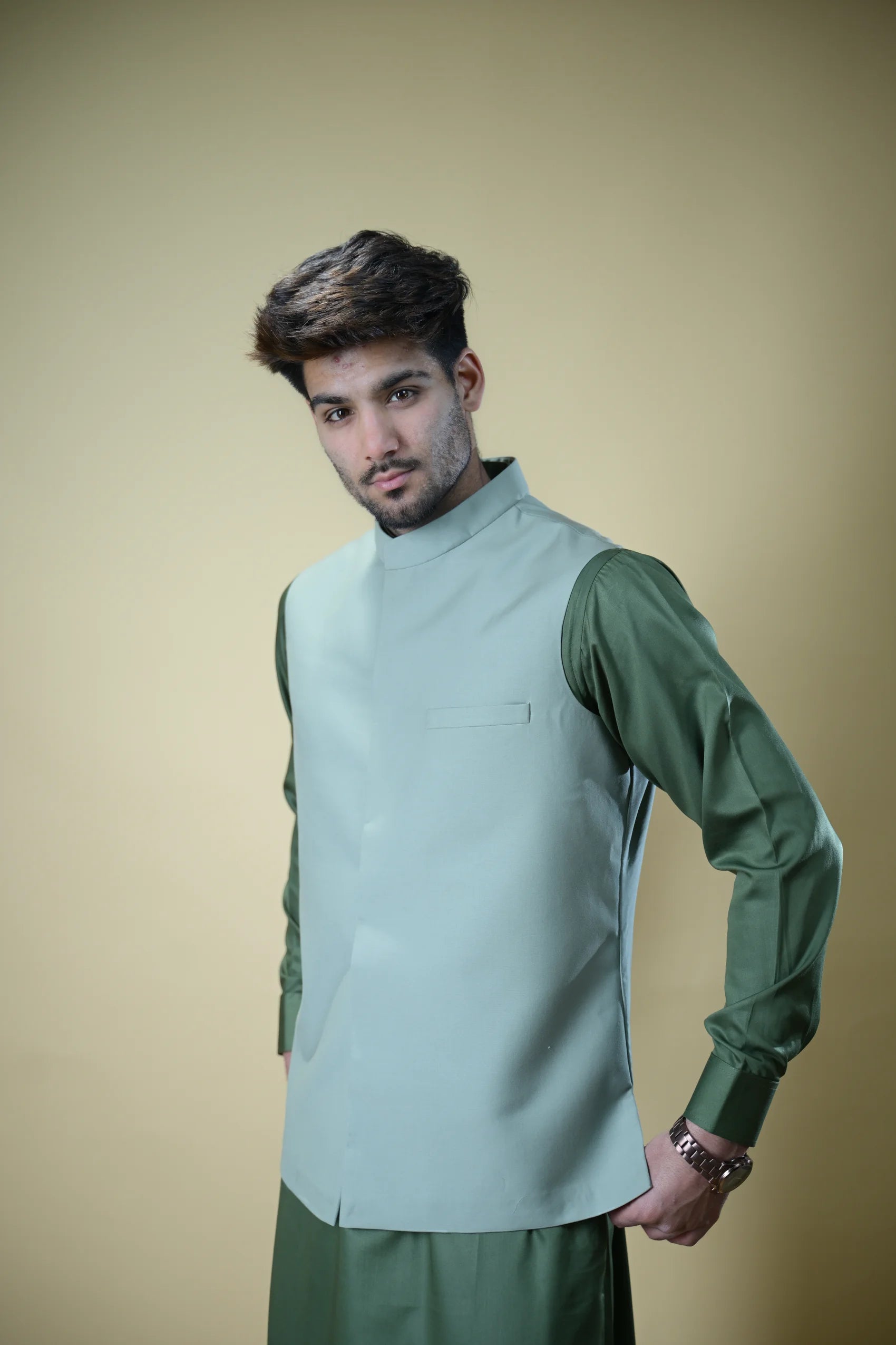 Mint Green Bandgala Waistcoat