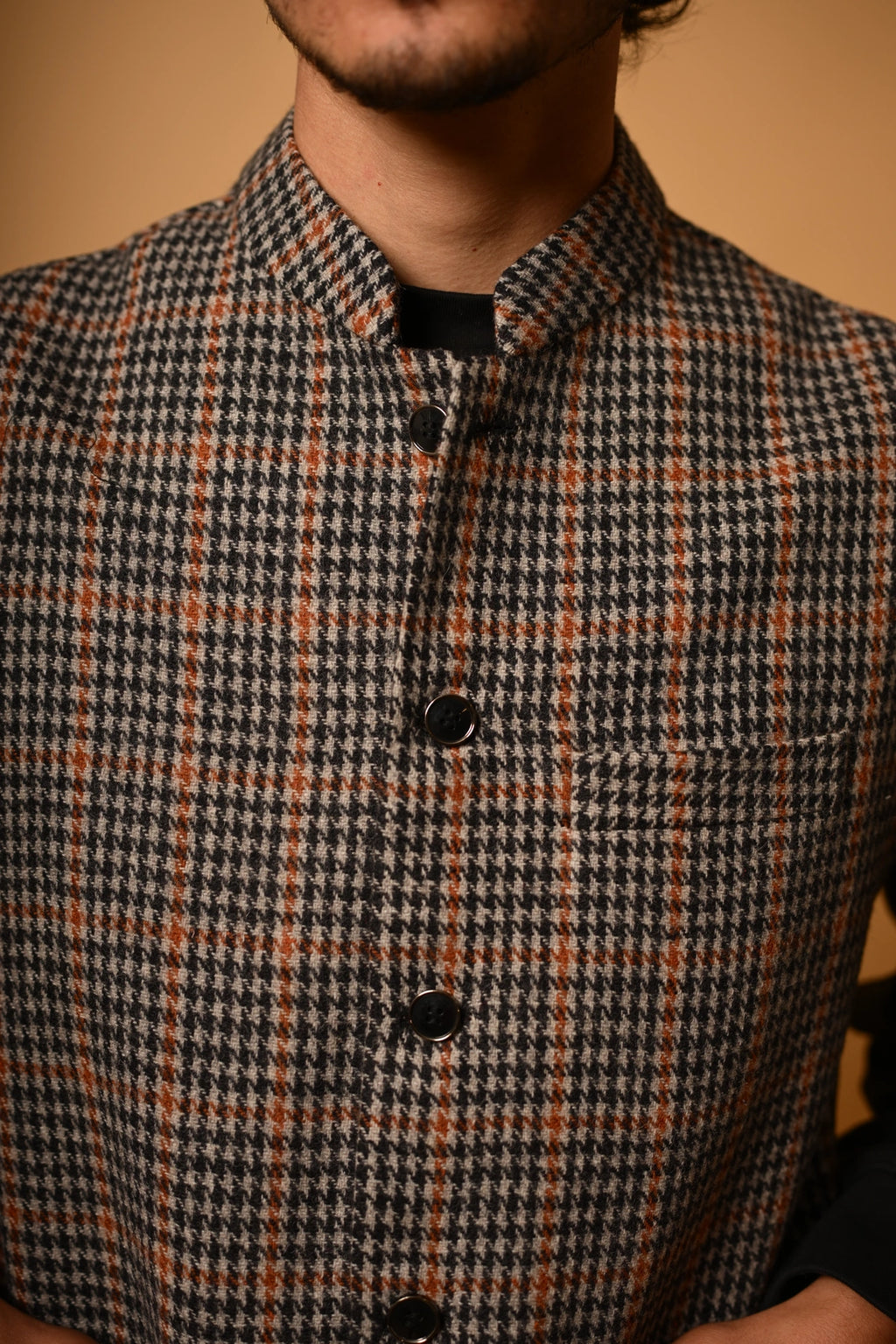 Brown with Black Glen Check Woollen Waistcoat for men
