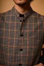 Brown with Black Glen Check Woollen Waistcoat for men
