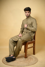 Olive Green Luma Shirt Collar Kameez Shalwar