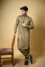 Olive Green Luma Shirt Collar Kameez Shalwar