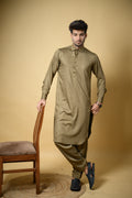 Olive Green Luma Shirt Collar Kameez Shalwar