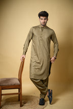Olive Green Luma Shirt Collar Kameez Shalwar
