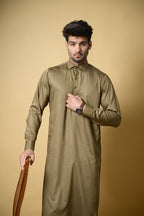 Olive Green Luma Shirt Collar Kameez Shalwar