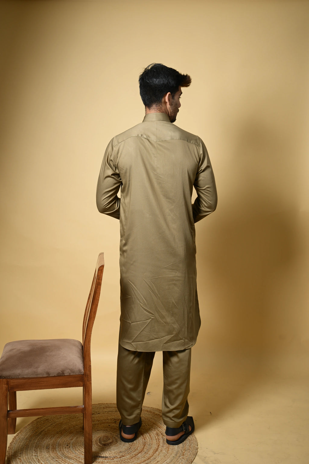 Olive Green Luma Shirt Collar Kameez Shalwar