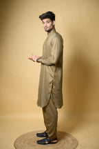 Olive Green Luma Shirt Collar Kameez Shalwar