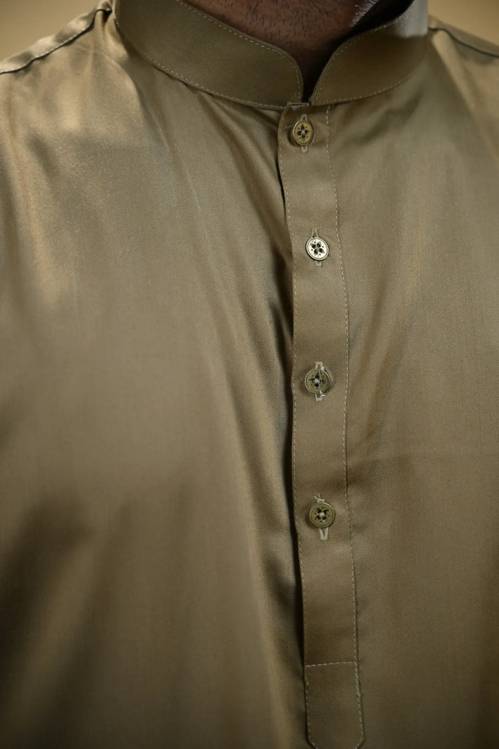 Olive Green Luma Mandarin Collar Kameez Shalwar