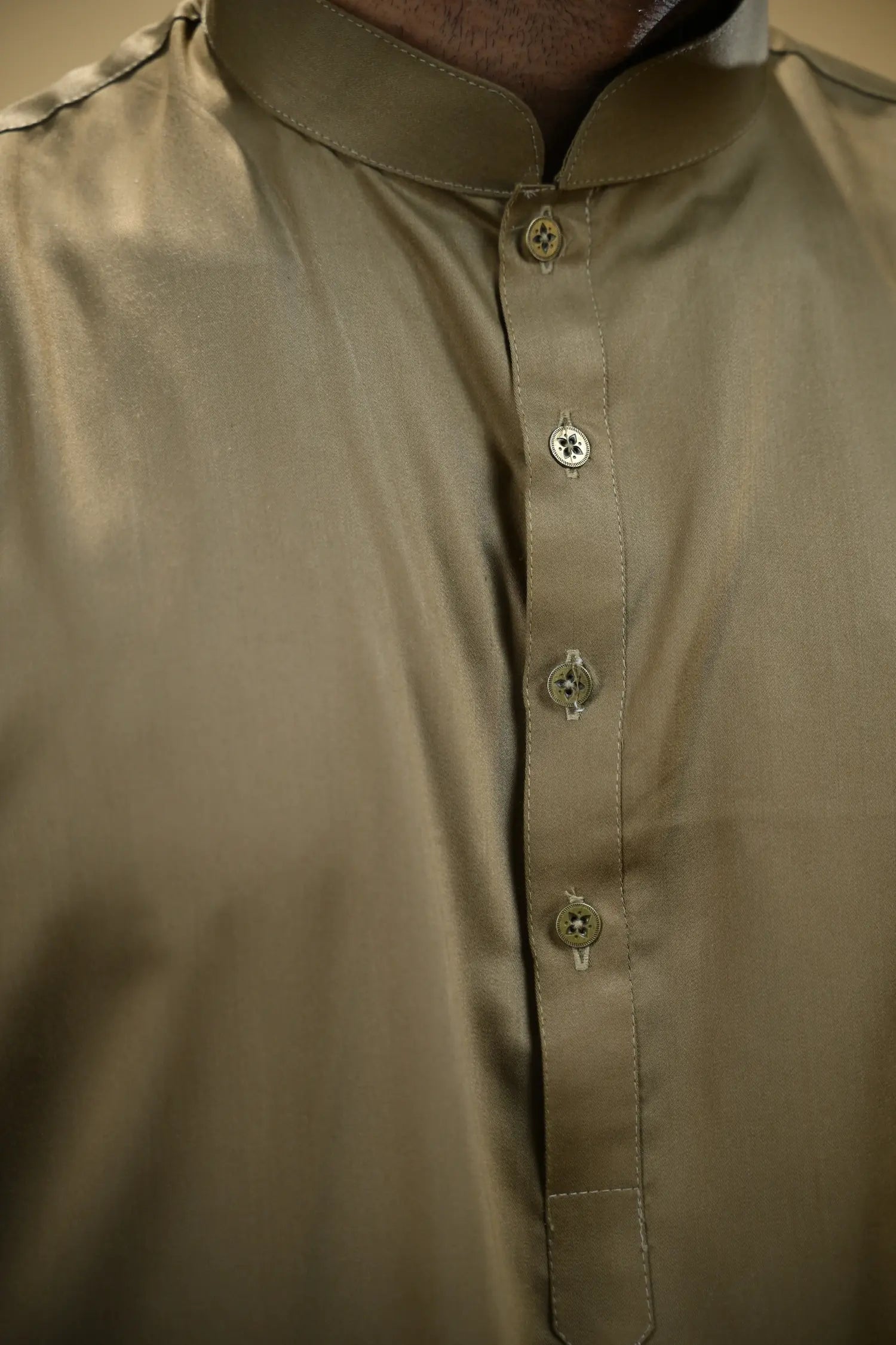 Olive Green Luma Mandarin Collar Kameez Shalwar