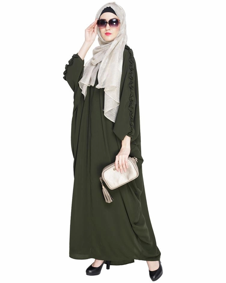 baraqah female olive green color modest fashion kaftan abaya for women 