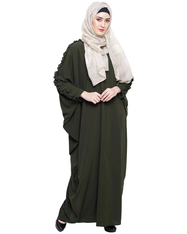 baraqah female olive green color modest fashion kaftan abaya for women 