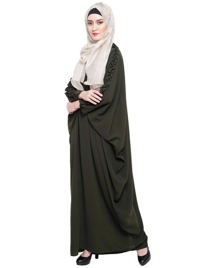 baraqah female olive green color modest fashion kaftan abaya for women 