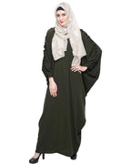 baraqah female olive green color modest fashion kaftan abaya for women 