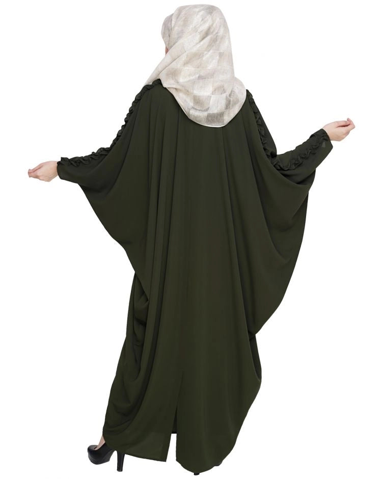 baraqah female olive green color modest fashion kaftan abaya for women 