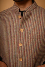 Warm Beige with Brown Pinstripes Woollen Waistcoat
