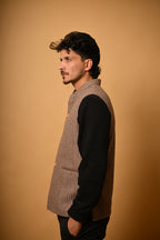 Warm Beige with Brown Pinstripes Woollen Waistcoat for men
