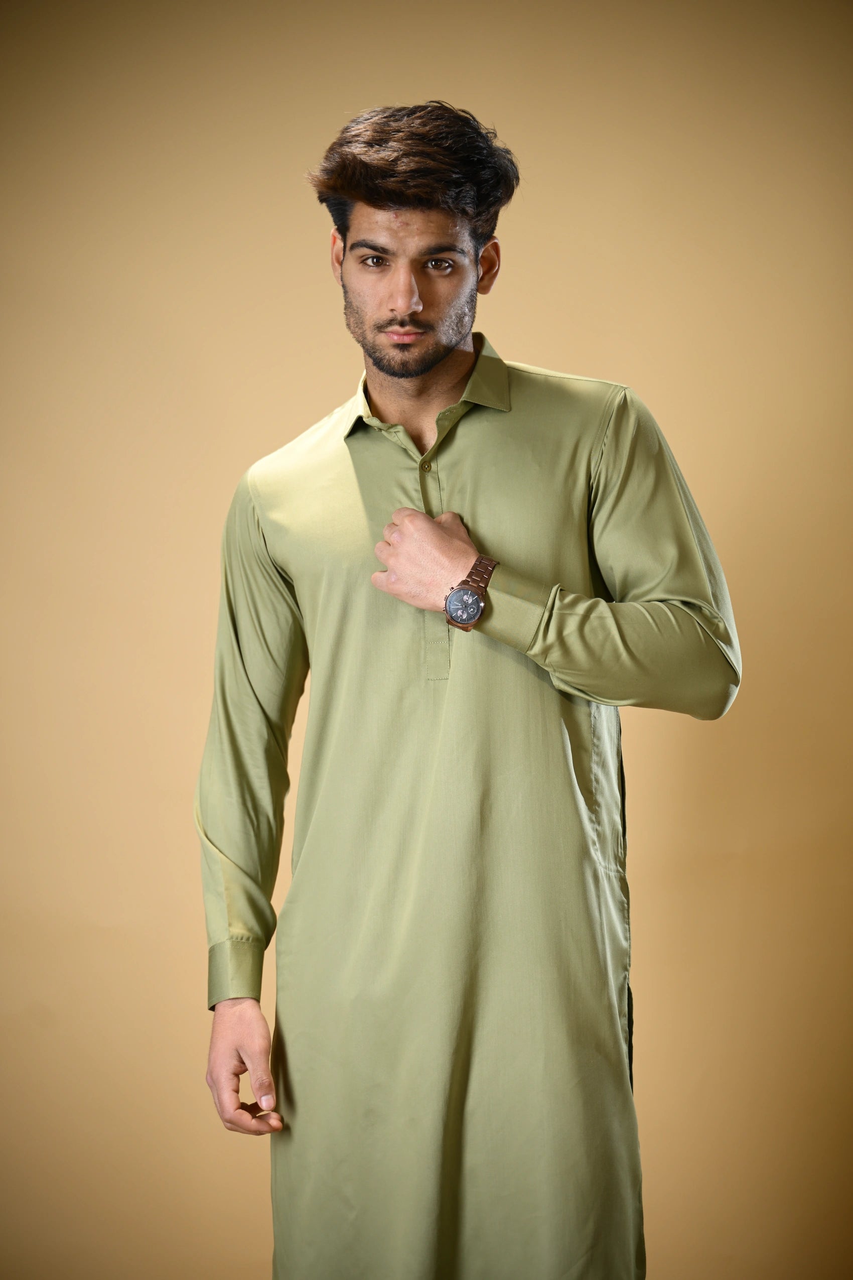Pistachio Green Luma Shirt Collar Kameez Shalwar