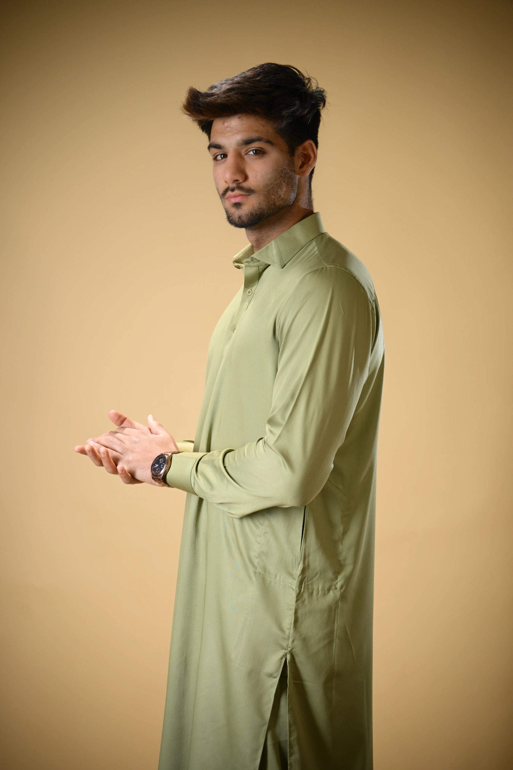 Pistachio Green Luma Shirt Collar Kameez Shalwar