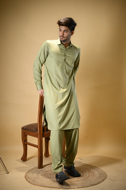 Pistachio Green Luma Shirt Collar Kameez Shalwar