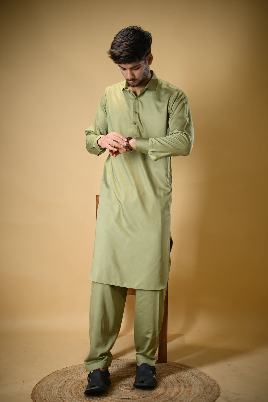 Pistachio Green Luma Shirt Collar Kameez Shalwar