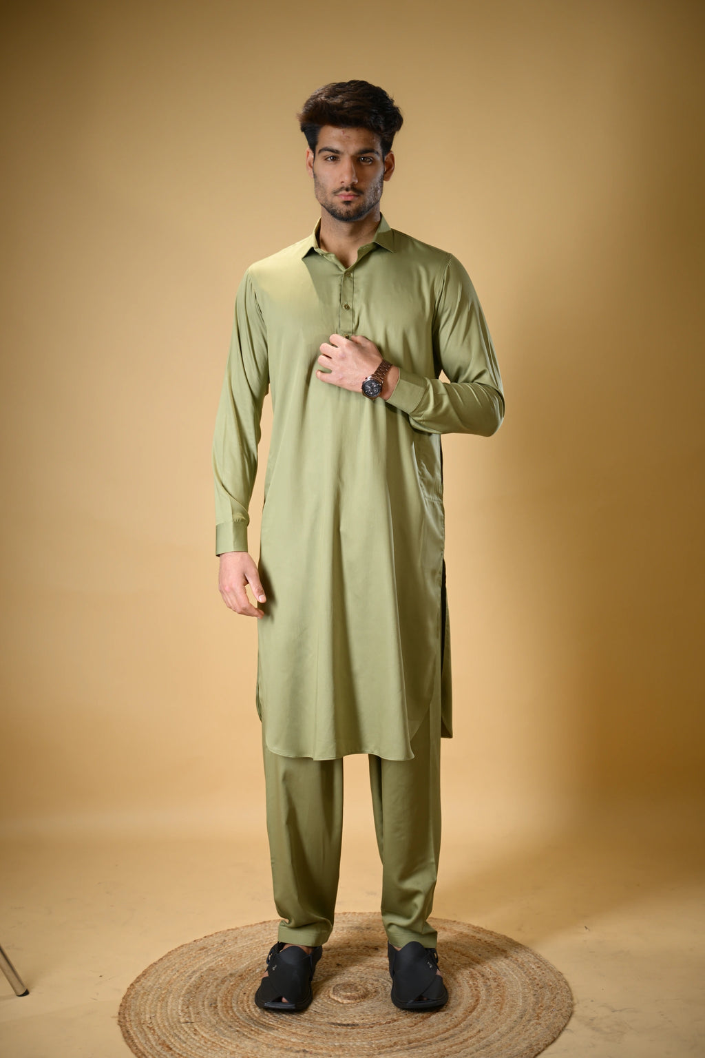 Pistachio Green Luma Shirt Collar Kameez Shalwar