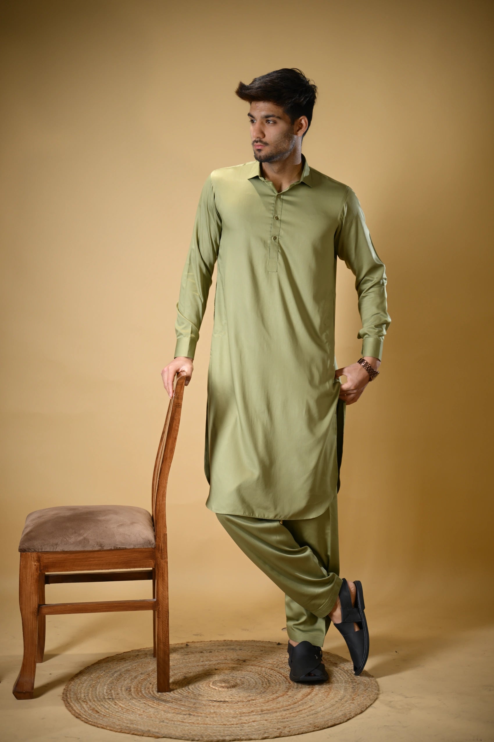 Pistachio Green Luma Shirt Collar Kameez Shalwar