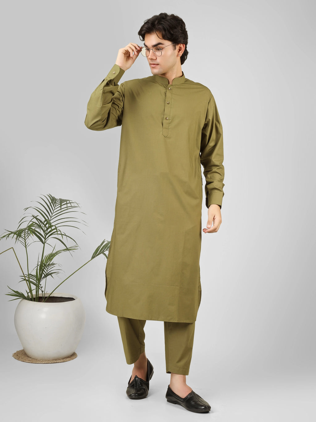 sage green color kameez shalwaar for men 