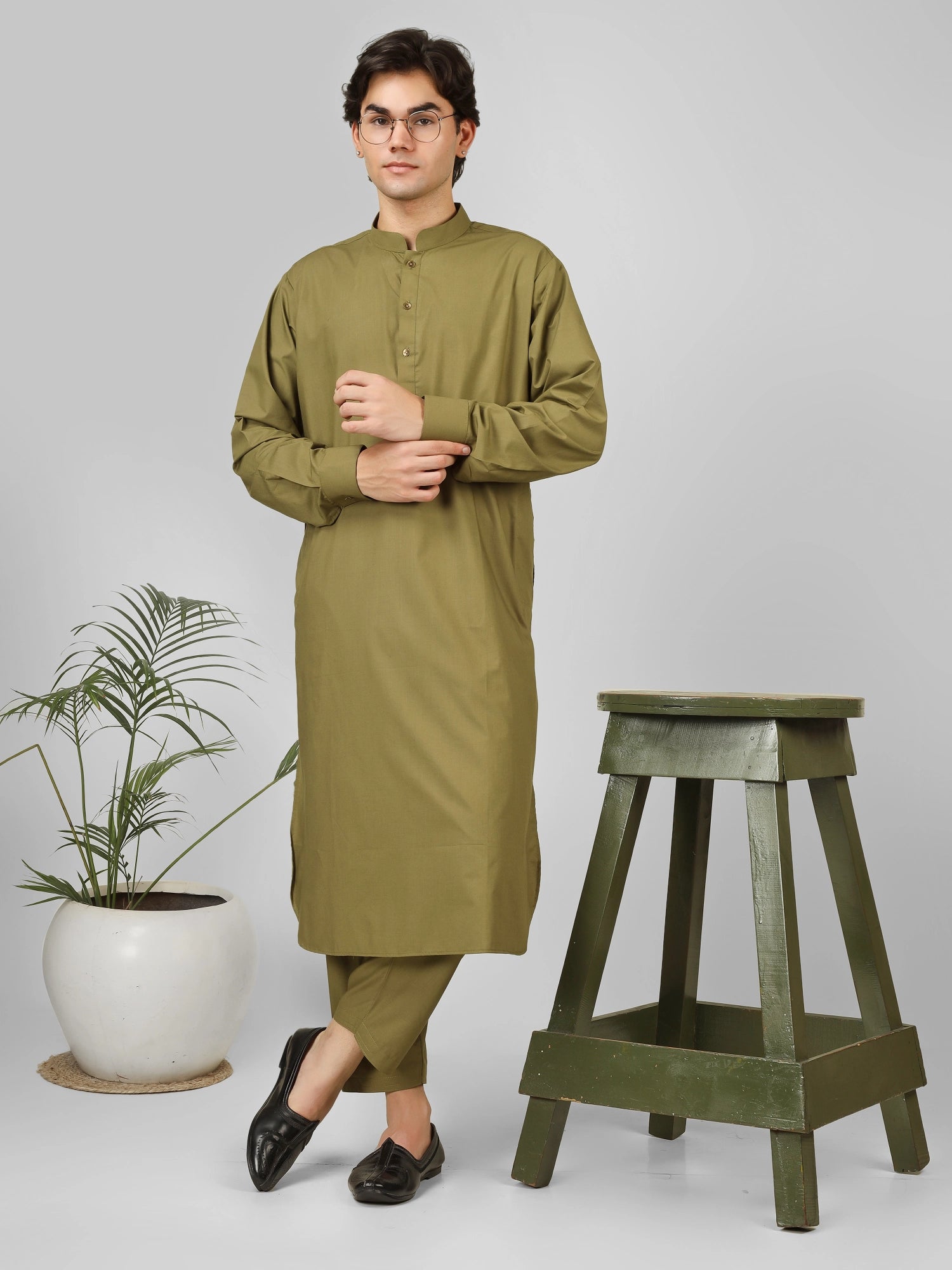 sage green color kameez shalwaar for men 