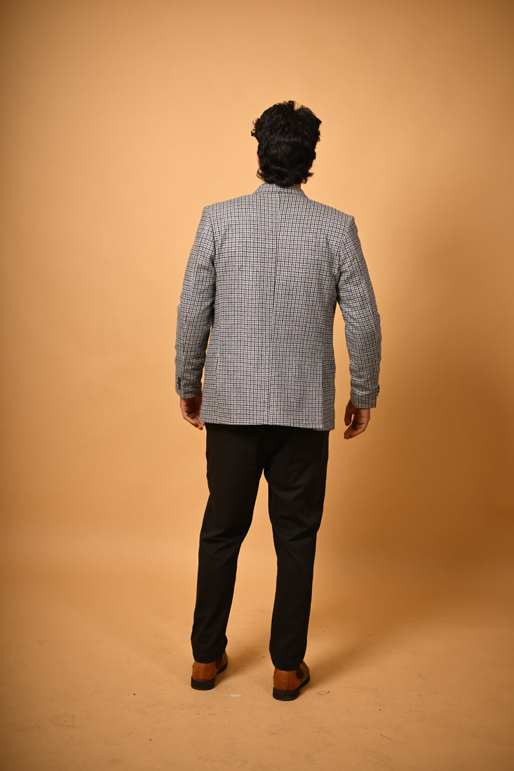 sky blue black mini checks winter blazer for men