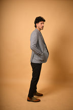sky blue black mini checks winter blazer for men