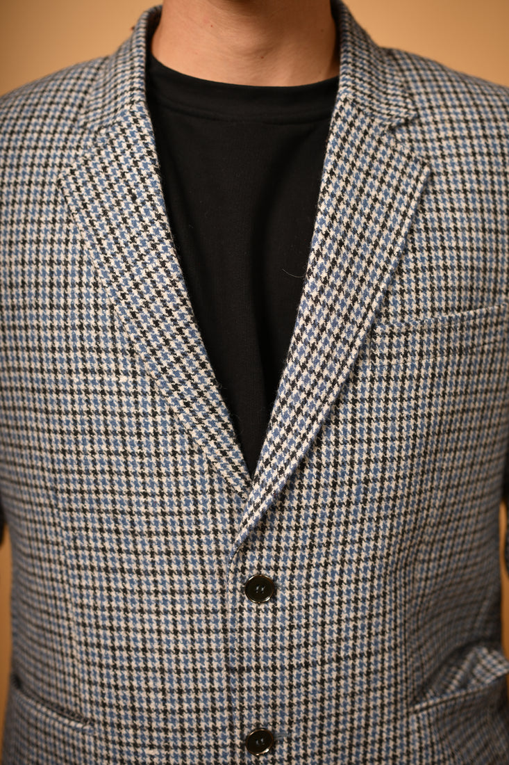 sky blue black mini checks winter blazer for men