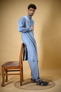 Slate Blue Luma Mandarin Collar Kameez Shalwar