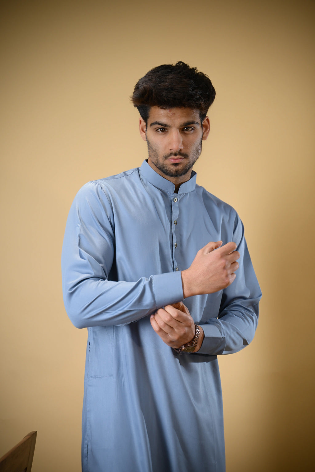 Slate Blue Luma Mandarin Collar Kameez Shalwar
