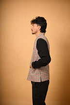 Soft Camel Brown Herringbone Woollen Waistcoat for men
