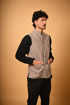 Soft Camel Brown Herringbone Woollen Waistcoat for men
