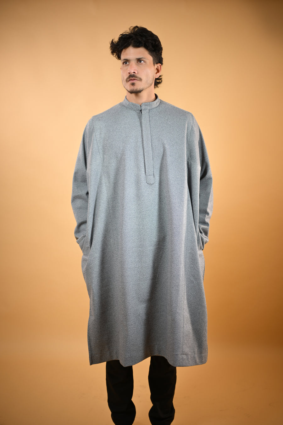 Steel Grey Dotted winter Pheran for men 

